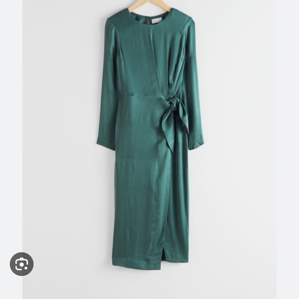 Satin silk green midi dress